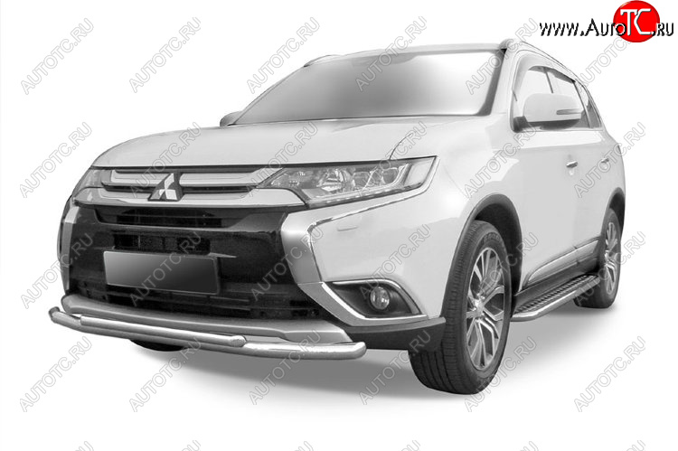 9 899 р. Защита переднего бампера Slitkoff (Ø 57+Ø 42, двойная). Mitsubishi Outlander GF 2-ой рестайлинг (2015-2018) (Цвет: серебристый)  с доставкой в г. Набережные‑Челны