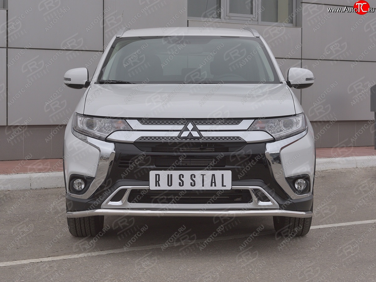 16 349 р. Защита переднего бампера (Ø42 мм, нержавейка) SLITKOFF  Mitsubishi Outlander  GF (2018-2022) 3-ий рестайлинг  с доставкой в г. Набережные‑Челны