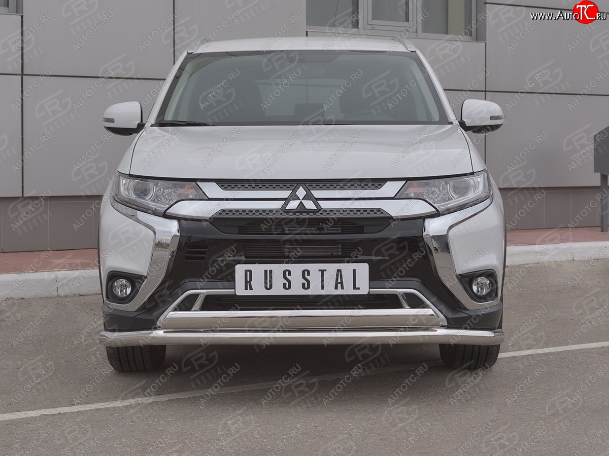 21 899 р. Защита переднего бампера (2 трубы Ø63 и 75х42 мм, нержавейка) Russtal Mitsubishi Outlander GF 3-ий рестайлинг (2018-2022)  с доставкой в г. Набережные‑Челны