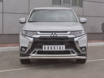 17 549 р. Защита переднего бампера (2 трубы Ø63 и 42 мм, нержавейка) SLITKOFF  Mitsubishi Outlander  GF (2018-2022) 3-ий рестайлинг  с доставкой в г. Набережные‑Челны. Увеличить фотографию 1