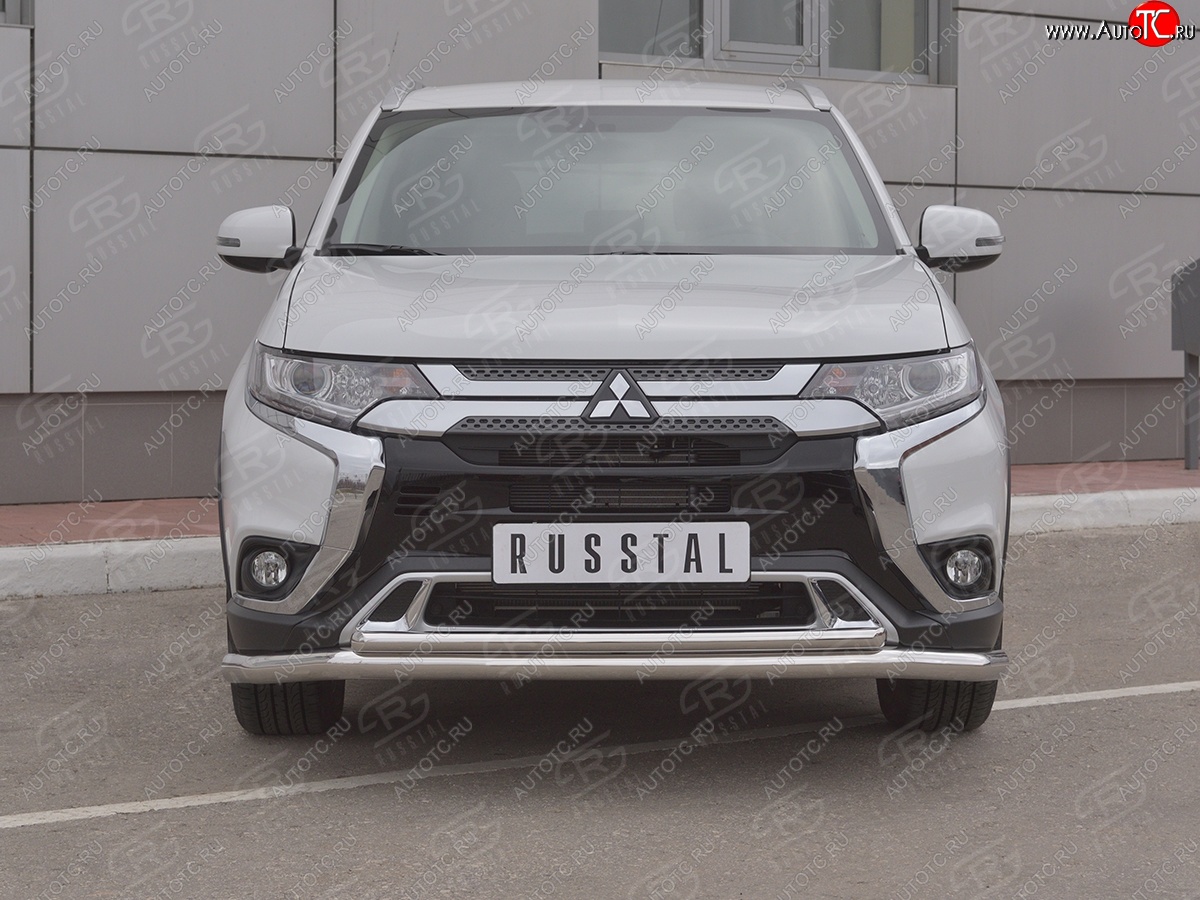 17 549 р. Защита переднего бампера (2 трубы Ø63 и 42 мм, нержавейка) SLITKOFF  Mitsubishi Outlander  GF (2018-2022) 3-ий рестайлинг  с доставкой в г. Набережные‑Челны