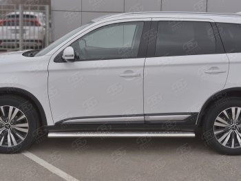 31 649 р. Защита порогов (Ø120x60 мм с проступью, нержавейка) Russtal Mitsubishi Outlander GF 3-ий рестайлинг (2018-2022)  с доставкой в г. Набережные‑Челны. Увеличить фотографию 2