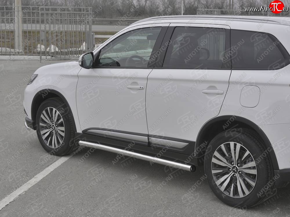 20 849 р. Защита порогов (Ø63 мм, нержавейка) SLITKOFF  Mitsubishi Outlander  GF (2018-2022) 3-ий рестайлинг (С пластиковыми заглушками на торцах)  с доставкой в г. Набережные‑Челны