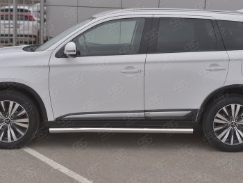 20 849 р. Защита порогов (Ø63 мм, нержавейка) SLITKOFF  Mitsubishi Outlander  GF (2018-2022) 3-ий рестайлинг (С пластиковыми заглушками на торцах)  с доставкой в г. Набережные‑Челны. Увеличить фотографию 2