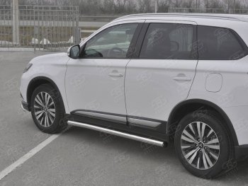 20 849 р. Защита порогов (Ø63 мм, нержавейка) SLITKOFF  Mitsubishi Outlander  GF (2018-2022) 3-ий рестайлинг (С пластиковыми заглушками на торцах)  с доставкой в г. Набережные‑Челны. Увеличить фотографию 3