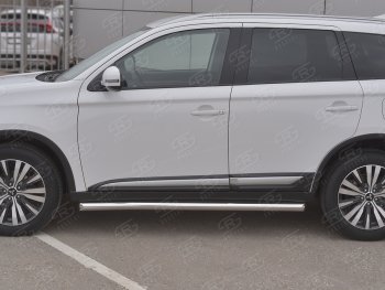 19 999 р. Защита порогов (Ø63 мм, нержавейка) SLITKOFF  Mitsubishi Outlander  GF (2018-2022) 3-ий рестайлинг (Металлические торцы под 45°)  с доставкой в г. Набережные‑Челны. Увеличить фотографию 2