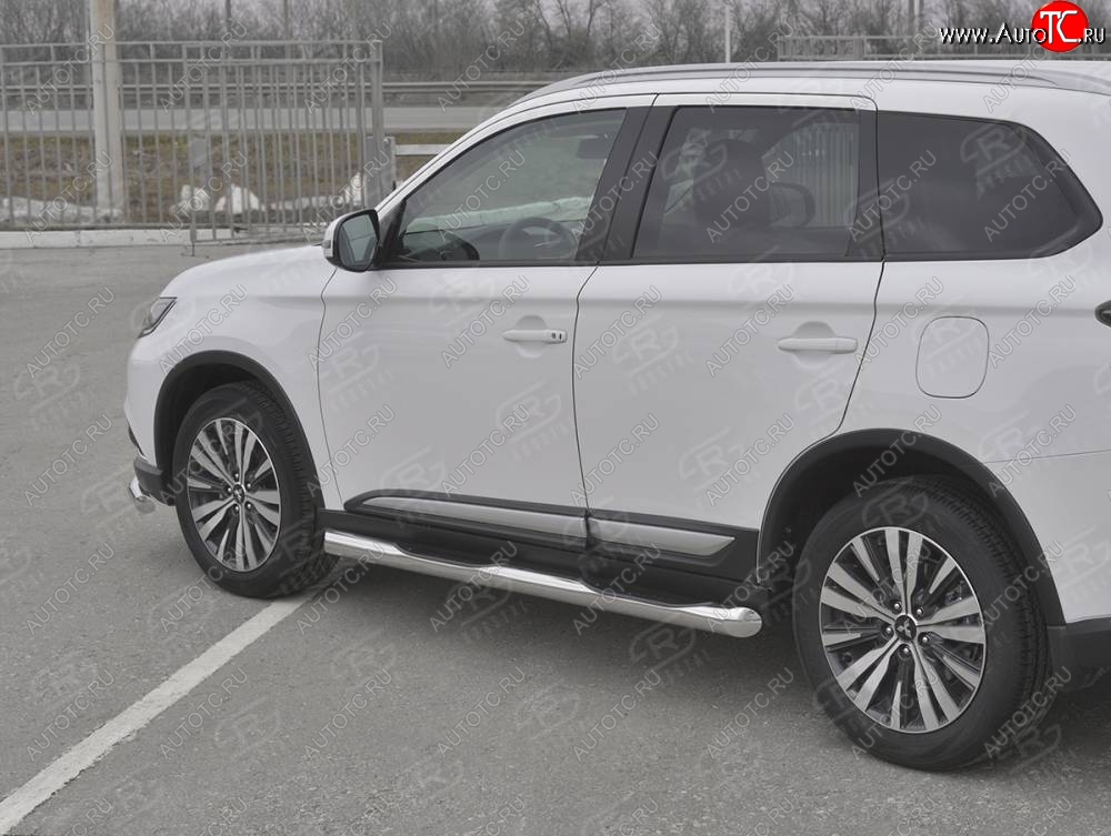 26 999 р. Защита порогов (Ø76 мм с проступью, нержавейка) SLITKOFF  Mitsubishi Outlander  GF (2018-2022) 3-ий рестайлинг (Металлические торцы под 45°)  с доставкой в г. Набережные‑Челны