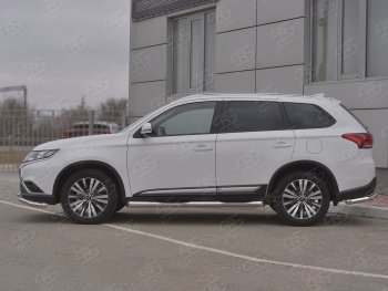 26 999 р. Защита порогов (Ø76 мм с проступью, нержавейка) SLITKOFF  Mitsubishi Outlander  GF (2018-2022) 3-ий рестайлинг (Металлические торцы под 45°)  с доставкой в г. Набережные‑Челны. Увеличить фотографию 3