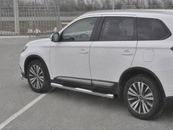 24 999 р. Защита порогов (Ø76 мм с проступью, нержавейка) SLITKOFF  Mitsubishi Outlander  GF (2018-2022) 3-ий рестайлинг (С пластиковыми заглушками на торцах)  с доставкой в г. Набережные‑Челны. Увеличить фотографию 3