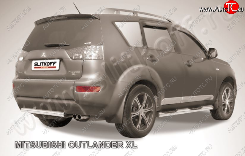 9 999 р. Защита заднего бампера из короткой трубы диаметром 57 мм Slitkoff Mitsubishi Outlander XL (CW)  дорестайлинг (2005-2009) (Нержавейка, Полированная)  с доставкой в г. Набережные‑Челны