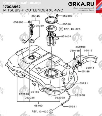 19 849 р. Бак топливный BAKPLAST (60 л., пластиковый, 4WD) Mitsubishi Outlander XL (CW)  дорестайлинг (2005-2009)  с доставкой в г. Набережные‑Челны. Увеличить фотографию 2