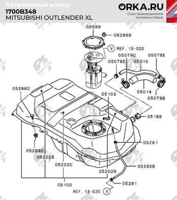 19 549 р. Бак топливный BAKPLAST (50 л., пластиковый, 2 WD) Mitsubishi Outlander XL (CW)  рестайлинг (2010-2013)  с доставкой в г. Набережные‑Челны. Увеличить фотографию 2