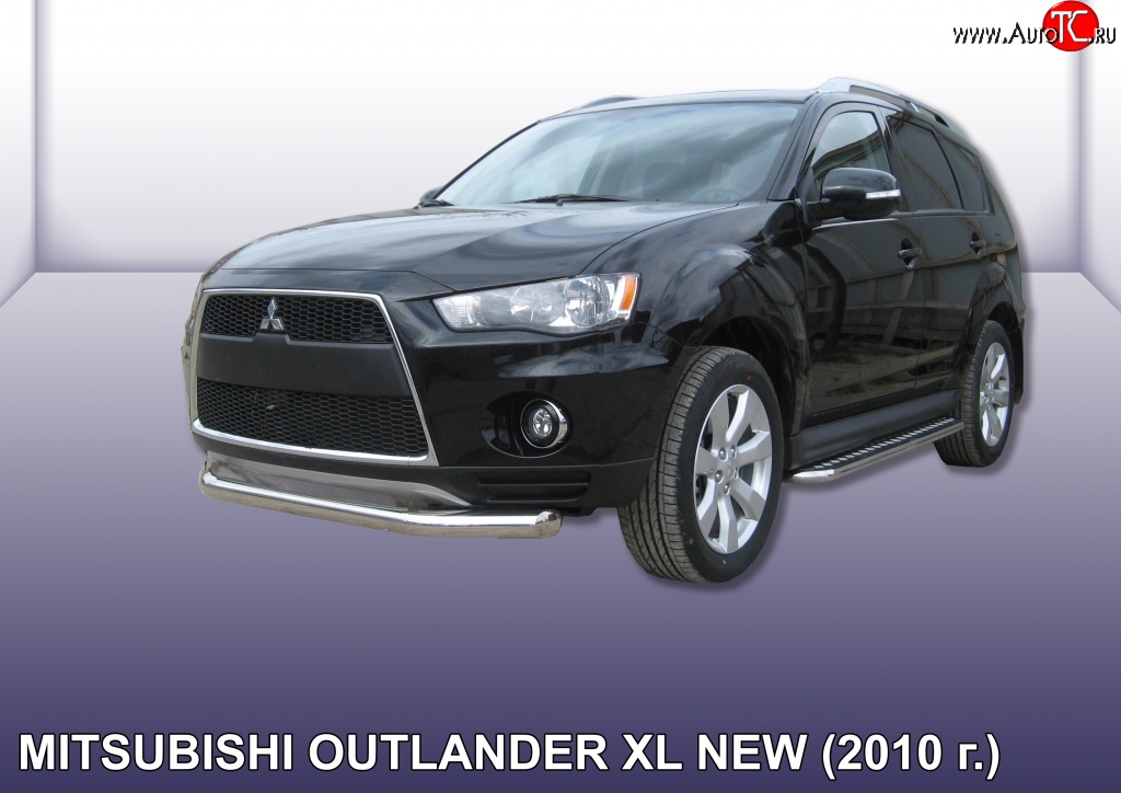 12 999 р. Одинарная защита переднего бампера диаметром 76 мм Slitkoff  Mitsubishi Outlander  XL (2010-2013) (CW)  рестайлинг (Нержавейка, Полированная)  с доставкой в г. Набережные‑Челны