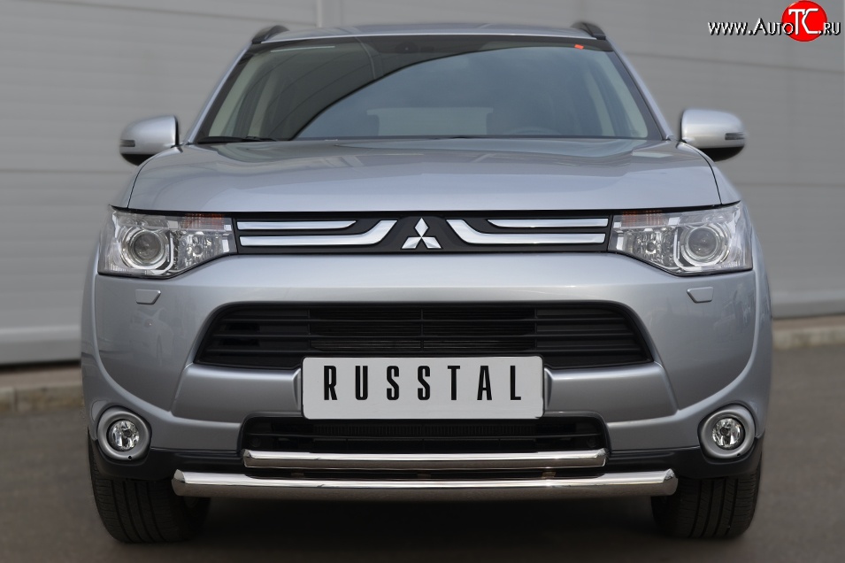 16 999 р. Защита переднего бампера (2 трубыØ63 и 42 мм, нержавейка) SLITKOFF Mitsubishi Outlander GF дорестайлинг (2012-2014)  с доставкой в г. Набережные‑Челны