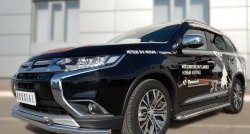 Защита переднего бампера (2 трубыØ63 и 42 мм, нержавейка) SLITKOFF Mitsubishi Outlander GF 2-ой рестайлинг (2015-2018)