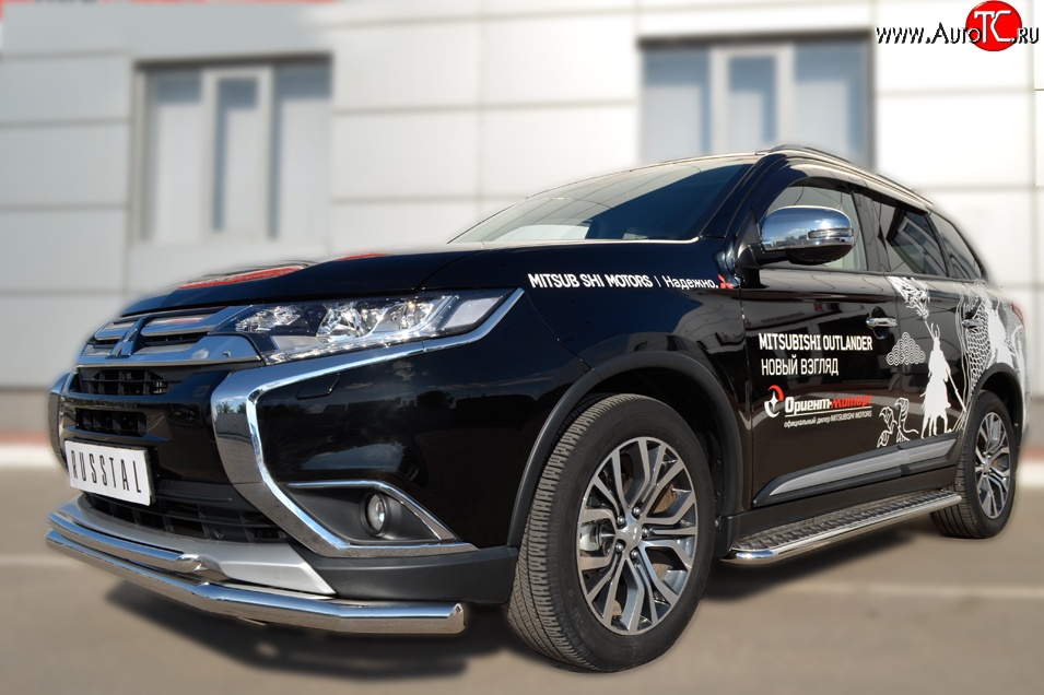 16 899 р. Защита переднего бампера (2 трубыØ63 и 42 мм, нержавейка) SLITKOFF Mitsubishi Outlander GF 2-ой рестайлинг (2015-2018)  с доставкой в г. Набережные‑Челны