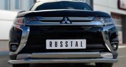 22 949 р. Защита переднего бампера (2 трубыØ75х42 и 63 мм, нержавейка) Russtal Mitsubishi Outlander GF 2-ой рестайлинг (2015-2018)  с доставкой в г. Набережные‑Челны. Увеличить фотографию 3