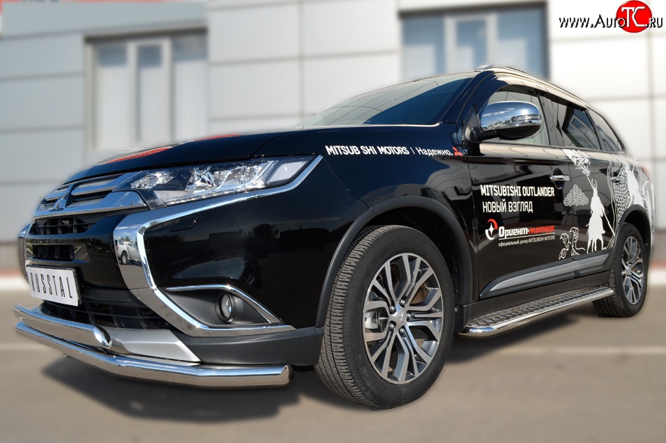 22 949 р. Защита переднего бампера (2 трубыØ75х42 и 63 мм, нержавейка) Russtal Mitsubishi Outlander GF 2-ой рестайлинг (2015-2018)  с доставкой в г. Набережные‑Челны