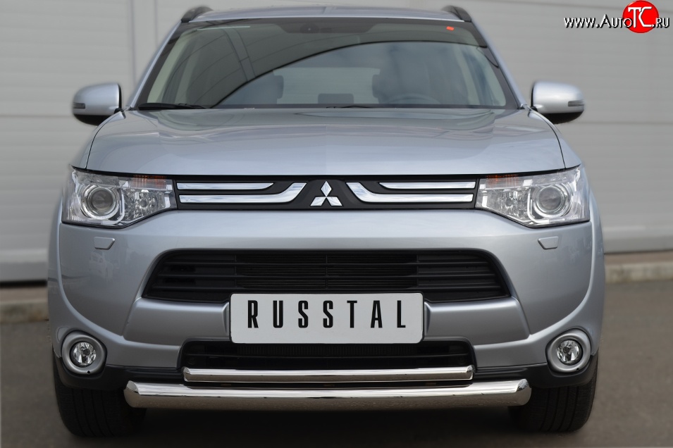 19 699 р. Защита переднего бампера (2 трубыØ76 и 42 мм, нержавейка) SLITKOFF  Mitsubishi Outlander  GF (2012-2014) дорестайлинг  с доставкой в г. Набережные‑Челны