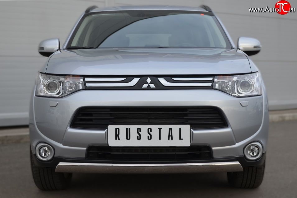 15 649 р. Защита переднего бампера (Ø75х42 мм, нержавейка) Russtal Mitsubishi Outlander GF дорестайлинг (2012-2014)  с доставкой в г. Набережные‑Челны