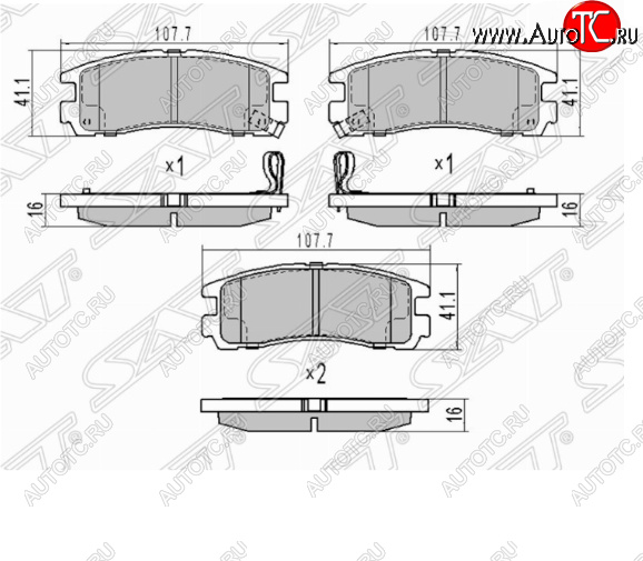 879 р. Комплект задних тормозных колодок SAT  Mitsubishi Pajero ( 2 V30/V40 5 дв.,  2 V20,  2 V30/V40) (1991-1999) дорестайлинг, дорестайлинг, рестайлинг, рестайлинг  с доставкой в г. Набережные‑Челны