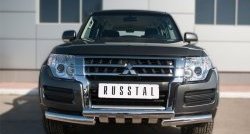 Защита переднего бампера (2 трубы Ø76 мм с зубами, нержавейка) SLITKOFF Mitsubishi (Митсубиси) Pajero (Паджеро)  4 V90 (2014-2020) 4 V90 2-ой рестайлинг