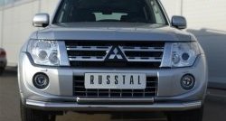 Защита переднего бампера (2 трубыØ76 и 42 мм, нержавейка) SLITKOFF Mitsubishi (Митсубиси) Pajero (Паджеро) ( 4 V90,  4 V80) (2011-2015) 4 V90, 4 V80 1-ый рестайлинг, 3 дв. 1-ый рестайлинг