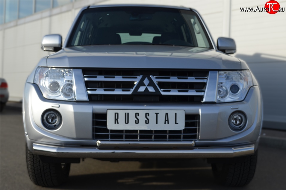 24 699 р. Защита переднего бампера (2 трубыØ76 и 42 мм, нержавейка) SLITKOFF  Mitsubishi Pajero ( 4 V90,  4 V80) (2011-2015) 1-ый рестайлинг, 3 дв. 1-ый рестайлинг  с доставкой в г. Набережные‑Челны