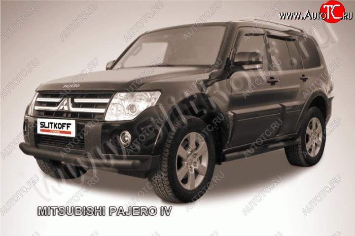 10 499 р. Защита переднего бампер Slitkoff Mitsubishi Pajero 4 V90 дорестайлинг (2006-2011) (Цвет: серебристый)  с доставкой в г. Набережные‑Челны