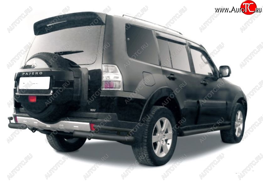 4 399 р. Защита заднего бампера (уголки, 2 трубы d76 и 42 mm) Mitsubishi Pajero 4 V90 дорестайлинг (2006-2011) (сталь, черный цвет)  с доставкой в г. Набережные‑Челны