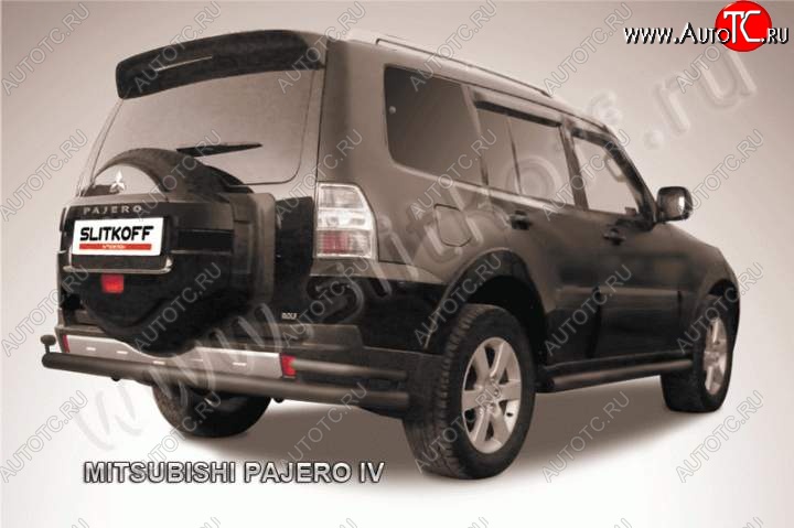 12 549 р. Защита задняя Slitkoff (d76/42) Mitsubishi Pajero 4 V90 дорестайлинг (2006-2011) (Цвет: серебристый)  с доставкой в г. Набережные‑Челны