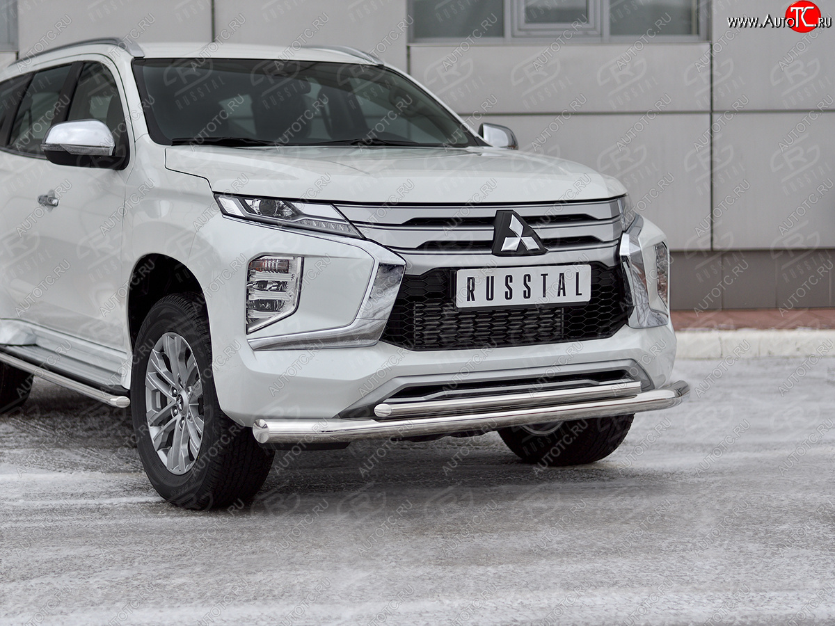 26 649 р. Защита переднего бампера (2 трубы Ø76 и 42 мм, нержавейка) SLITKOFF  Mitsubishi Pajero Sport  QF (2019-2022) рестайлинг  с доставкой в г. Набережные‑Челны