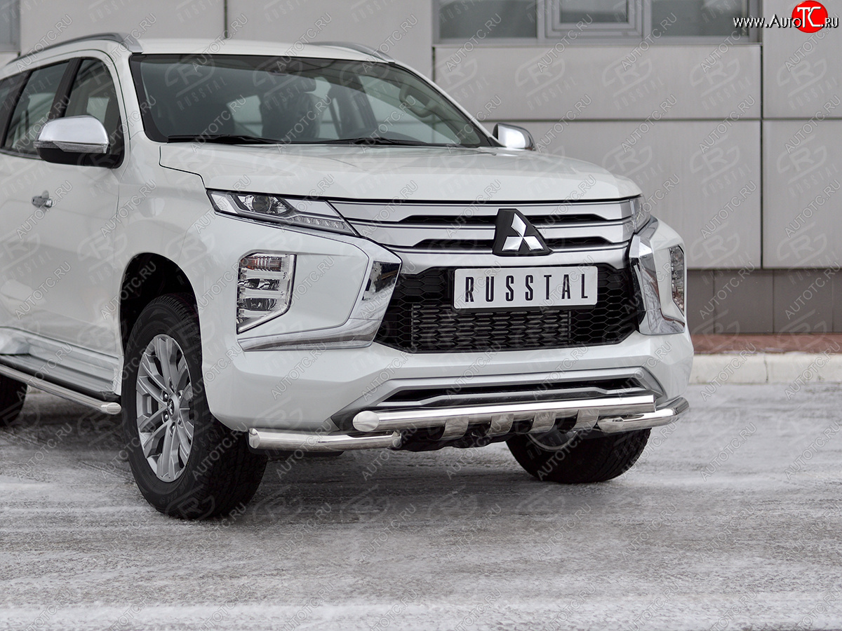 30 999 р. Защита переднего бампера SLITKOFF (Ø63 мм с уголками, нержавейка)  Mitsubishi Pajero Sport  QF (2019-2022) рестайлинг  с доставкой в г. Набережные‑Челны