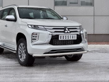 17 499 р. Защита переднего бампера SLITKOFF (Ø63 мм, нержавейка)  Mitsubishi Pajero Sport  QF (2019-2022) рестайлинг  с доставкой в г. Набережные‑Челны. Увеличить фотографию 2