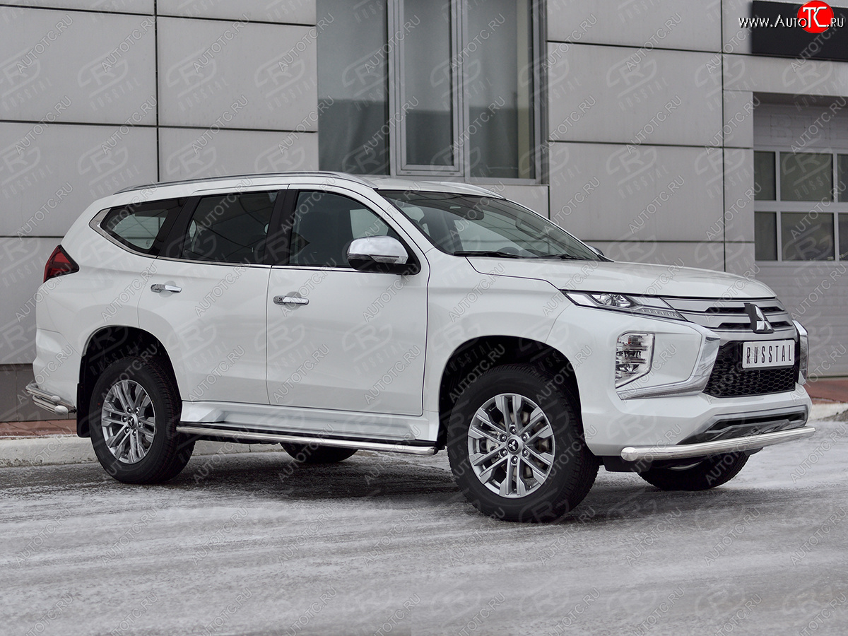 17 499 р. Защита переднего бампера SLITKOFF (Ø63 мм, нержавейка)  Mitsubishi Pajero Sport  QF (2019-2022) рестайлинг  с доставкой в г. Набережные‑Челны