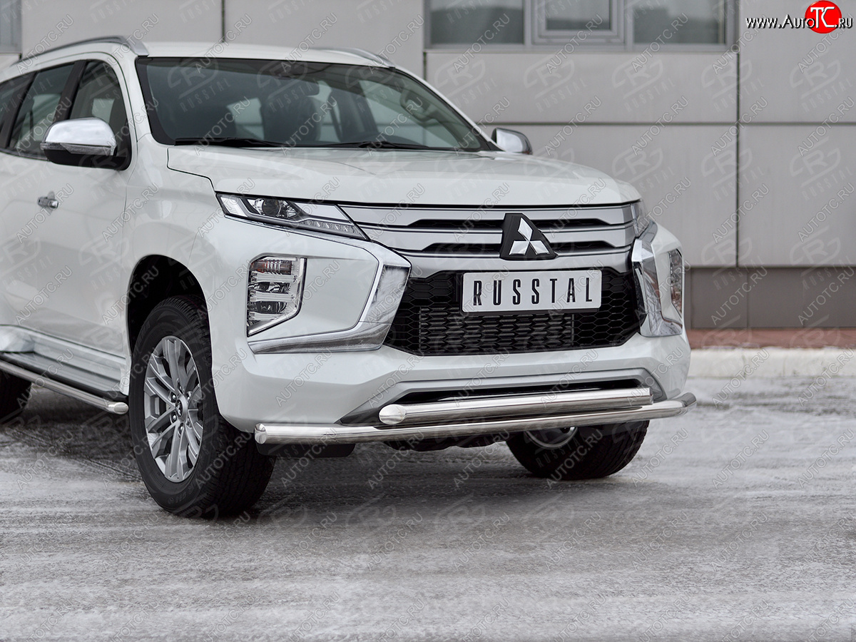 22 699 р. Защита переднего бампера (2 трубы Ø63 и 42 мм, нержавейка) SLITKOFF  Mitsubishi Pajero Sport  QF (2019-2022) рестайлинг  с доставкой в г. Набережные‑Челны