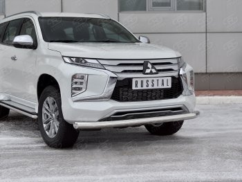 20 999 р. Защита переднего бампера (Ø76 мм, нержавейка) SLITKOFF  Mitsubishi Pajero Sport  QF (2019-2022) рестайлинг  с доставкой в г. Набережные‑Челны. Увеличить фотографию 2