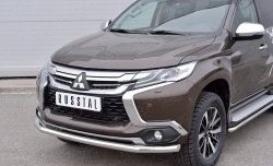 18 649 р. Защита переднего бампера (Ø63 мм, нержавейка) SLITKOFF Mitsubishi Pajero Sport QE дорестайлинг (2015-2021)  с доставкой в г. Набережные‑Челны. Увеличить фотографию 3