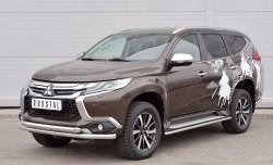 20 449 р. Защита переднего бампера (2 трубыØ63 мм, нержавейка) SLITKOFF Mitsubishi Pajero Sport QE дорестайлинг (2015-2021)  с доставкой в г. Набережные‑Челны. Увеличить фотографию 2