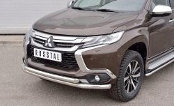 20 449 р. Защита переднего бампера (2 трубыØ63 мм, нержавейка) SLITKOFF Mitsubishi Pajero Sport QE дорестайлинг (2015-2021)  с доставкой в г. Набережные‑Челны. Увеличить фотографию 3