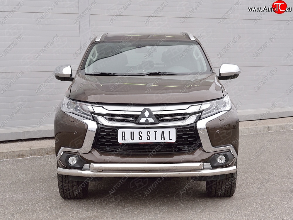 20 449 р. Защита переднего бампера (2 трубыØ63 мм, нержавейка) SLITKOFF Mitsubishi Pajero Sport QE дорестайлинг (2015-2021)  с доставкой в г. Набережные‑Челны