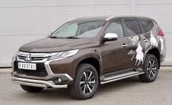 22 949 р. Защита переднего бампера (2 трубы Ø63 и 75х42 мм, нержавейка) Russtal Mitsubishi Pajero Sport QE дорестайлинг (2015-2021)  с доставкой в г. Набережные‑Челны. Увеличить фотографию 2