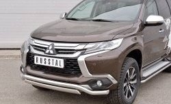 22 949 р. Защита переднего бампера (2 трубы Ø63 и 75х42 мм, нержавейка) Russtal Mitsubishi Pajero Sport QE дорестайлинг (2015-2021)  с доставкой в г. Набережные‑Челны. Увеличить фотографию 3