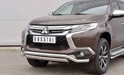 22 949 р. Защита переднего бампера (2 трубы Ø63 и 75х42 мм, нержавейка) Russtal Mitsubishi Pajero Sport QE дорестайлинг (2015-2021)  с доставкой в г. Набережные‑Челны. Увеличить фотографию 4