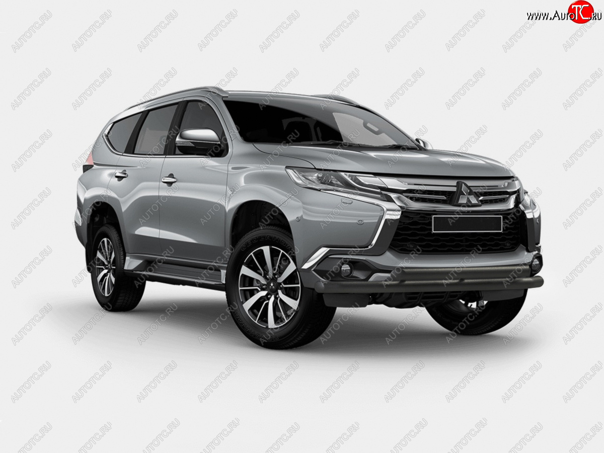 14 349 р. Защита переднего бампера (2 трубы Ø63 мм, окрашенная) SLITKOFF  Mitsubishi Pajero Sport  QE (2015-2021) дорестайлинг (черный муар)  с доставкой в г. Набережные‑Челны