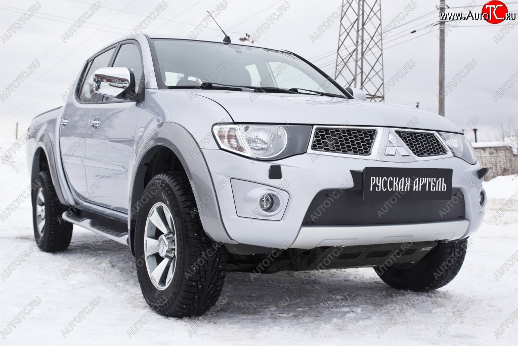 1 159 р. Зимняя заглушка решетки переднего бампера РА  Mitsubishi Pajero Sport  PB (2008-2013) дорестайлинг  с доставкой в г. Набережные‑Челны