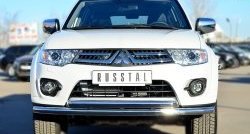 Защита переднего бампера (2 трубыØ63 мм, нержавейка) SLITKOFF Mitsubishi (Митсубиси) Pajero Sport (Паджеро)  PB (2013-2017) PB рестайлинг