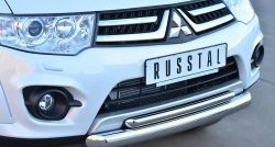 22 799 р. Защита переднего бампера (2 трубыØ76 и 42 мм, нержавейка) SLITKOFF  Mitsubishi Pajero Sport  PB (2013-2017) рестайлинг  с доставкой в г. Набережные‑Челны. Увеличить фотографию 2