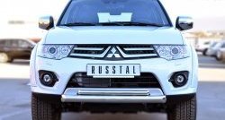 Защита переднего бампера (2 трубыØ76 и 42 мм, нержавейка) SLITKOFF Mitsubishi (Митсубиси) Pajero Sport (Паджеро)  PB (2013-2017) PB рестайлинг