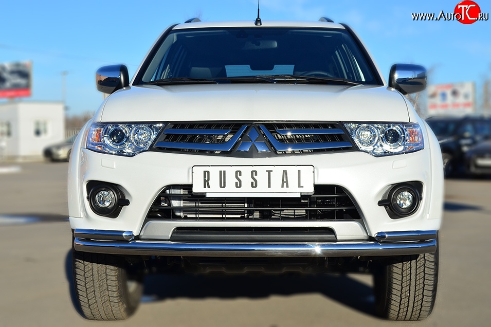 21 399 р. Защита переднего бампера (2 трубыØ63 и 42 мм, нержавейка) SLITKOFF  Mitsubishi Pajero Sport  PB (2013-2017) рестайлинг  с доставкой в г. Набережные‑Челны